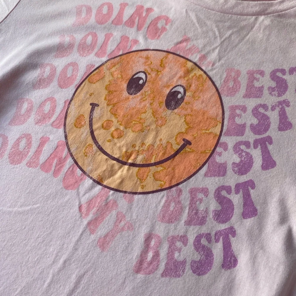 Art Class T-Shirt Pink‎ Graphic Smiley Face Positive Doing My Best Size L 10/12